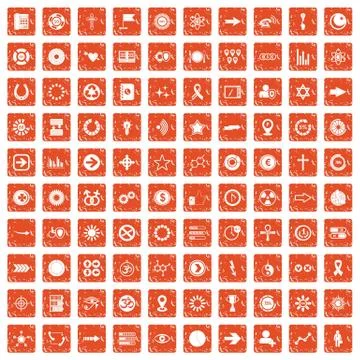 100 graphic elements icons set grunge orange イラスト素材