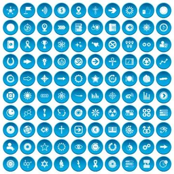 100 graphic elements icons set blue イラスト素材