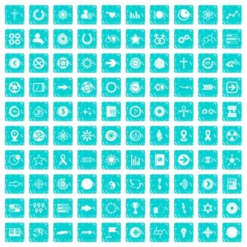 100 graphic elements icons set grunge blue Stockillustratie