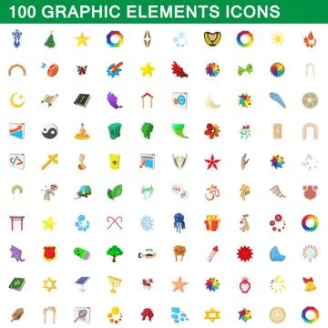 100 graphic elements icons set, cartoon style イラスト素材