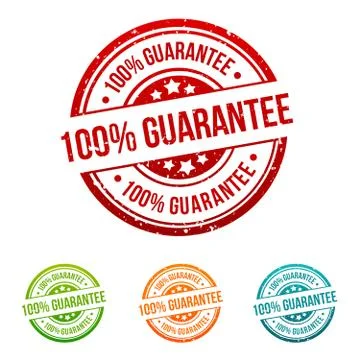 100% Guarantee Stamp Button Banner Badge in different colours. Illustrazione stock