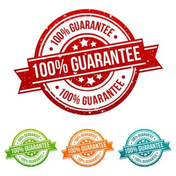 100% Guarantee Stamp Button Banner Badge in different colours. Illustrazione stock