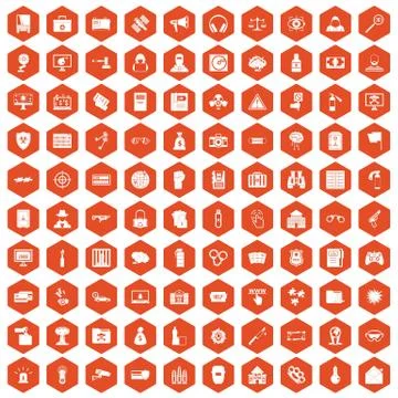 100 hacking icons hexagon orange 스톡 일러스트