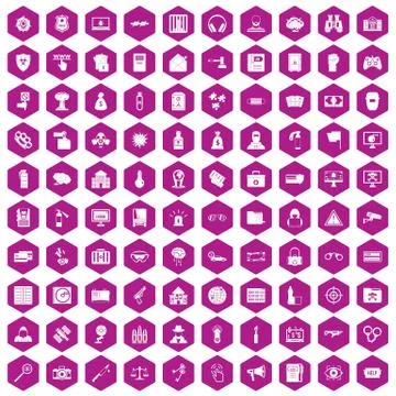 100 hacking icons hexagon violet Illustrazione stock