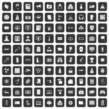100 hacking icons set black Stock Illustration