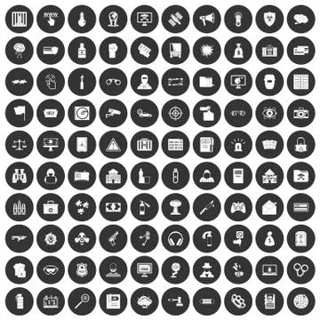 100 hacking icons set black circle Stock Illustration
