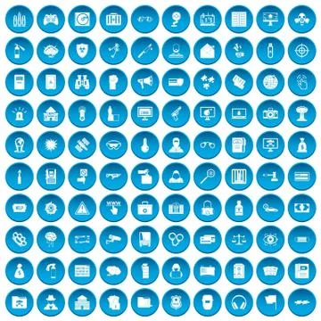 100 hacking icons set blue Illustrazione stock