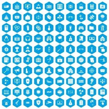 100 hacking icons set blue 스톡 일러스트