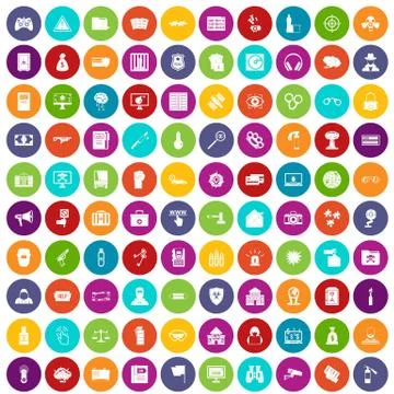 100 hacking icons set color 스톡 일러스트