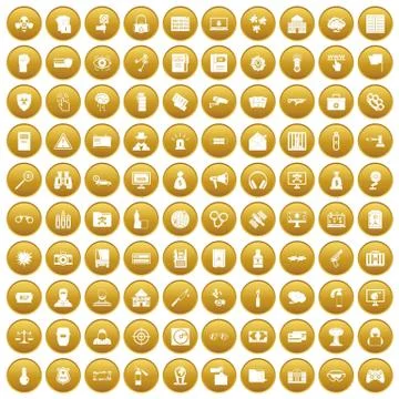 100 hacking icons set gold Illustrazione stock