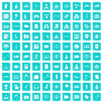 100 hacking icons set grunge blue 스톡 일러스트