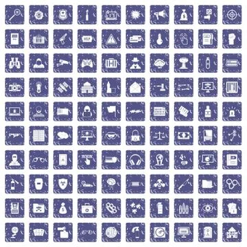 100 hacking icons set grunge sapphire Illustrazione stock
