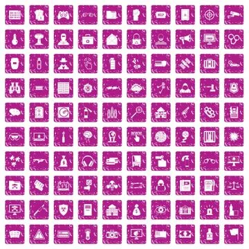 100 hacking icons set grunge pink Illustrazione stock