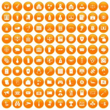 100 hacking icons set orange 스톡 일러스트