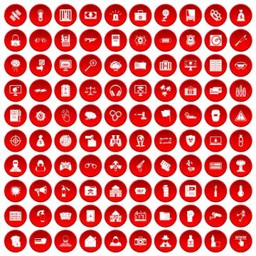 100 hacking icons set red Stock Illustration