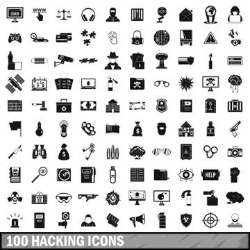 100 hacking icons set, simple style Stock Illustration