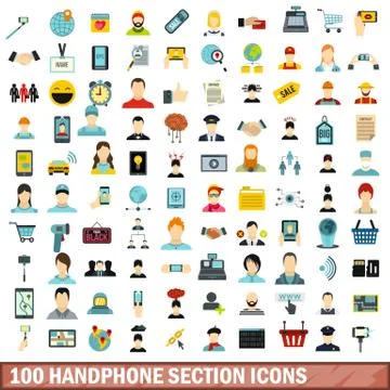 100 handphone section icons set, flat style 库存插图