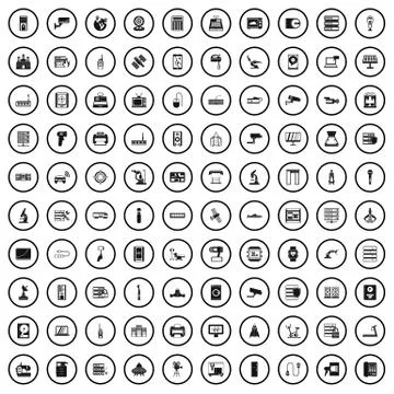 100 hardware icons set, simple style Stock Illustration