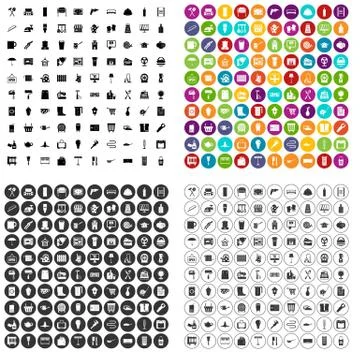 100 hardware store icons set variant Stock Illustration