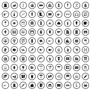 100 hardware store icons set, simple style Stock Illustration