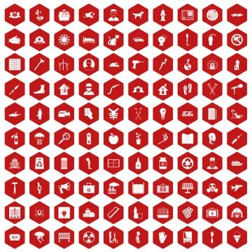 100 help icons hexagon red イラスト素材