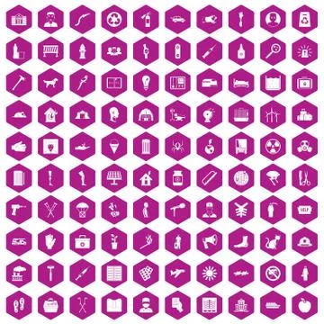 100 help icons hexagon violet Illustrazione stock