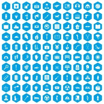 100 help icons set blue Illustrazione stock