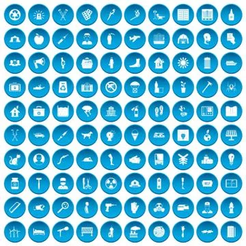 100 help icons set blue Stock Illustration