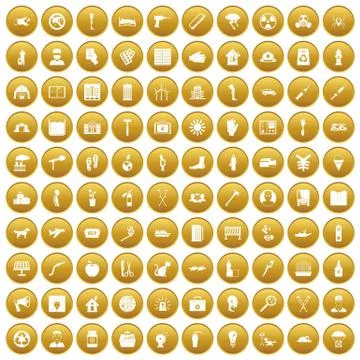 100 help icons set gold Illustrazione stock