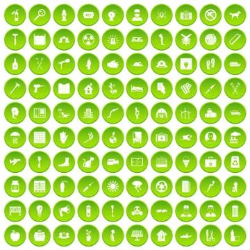 100 help icons set green Illustrazione stock