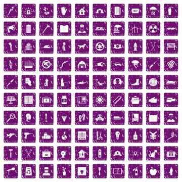 100 help icons set grunge purple Illustrazione stock