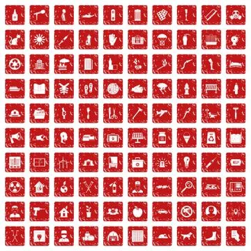 100 help icons set grunge red Illustrazione stock