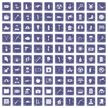 100 help icons set grunge sapphire Illustrazione stock