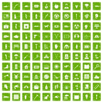 100 help icons set grunge green Stock Illustration