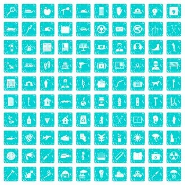 100 help icons set grunge blue Stock Illustration