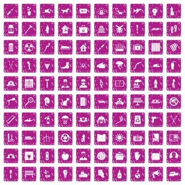 100 help icons set grunge pink Illustrazione stock