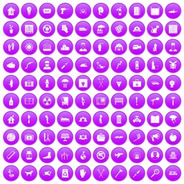 100 help icons set purple Illustrazione stock