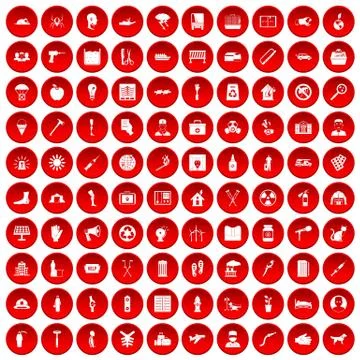 100 help icons set red Stock Illustration