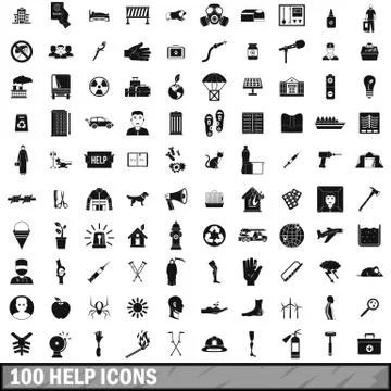 100 help icons set, simple style Illustrazione stock