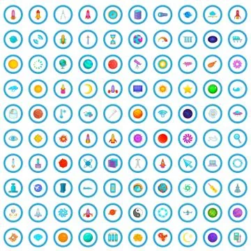 100 high tech icons set, cartoon style Stock Illustration