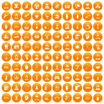 100 human resources icons set orange Illustrazione stock