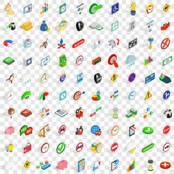 100 indicator icons set, isometric 3d style Stock Illustration