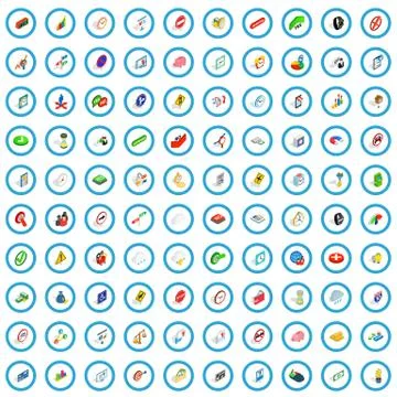 100 indicator icons set, isometric 3d style Stock Illustration