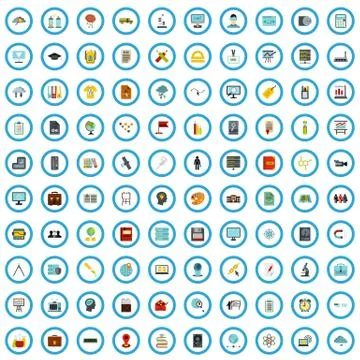 100 information icons set, flat style Stock Illustration