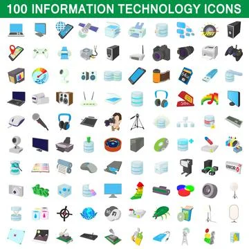 100 information technology icons set, cartoon style イラスト素材