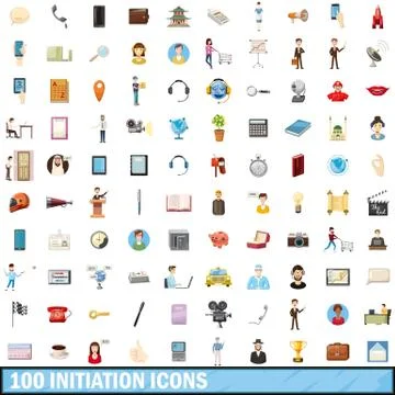 100 initiation icons set, cartoon style Stock Illustration