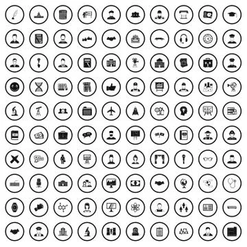 100 intelligent icons set, simple style Stock Illustration