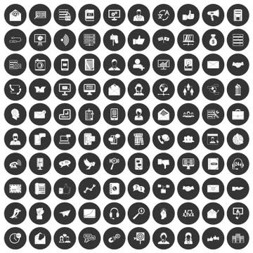 100 interaction icons set black circle Illustrazione stock