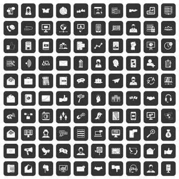 100 interaction icons set black 스톡 일러스트