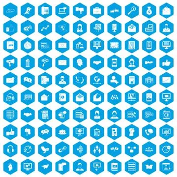 100 interaction icons set blue Illustrazione stock